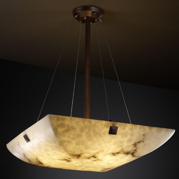 18" LED Pendant Bowl w/ Pair Square w/ Points Finials