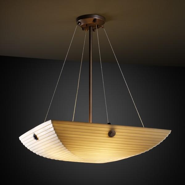 24" LED Pendant Bowl w/ PAIR SQUARE W/ POINTS FINIALS