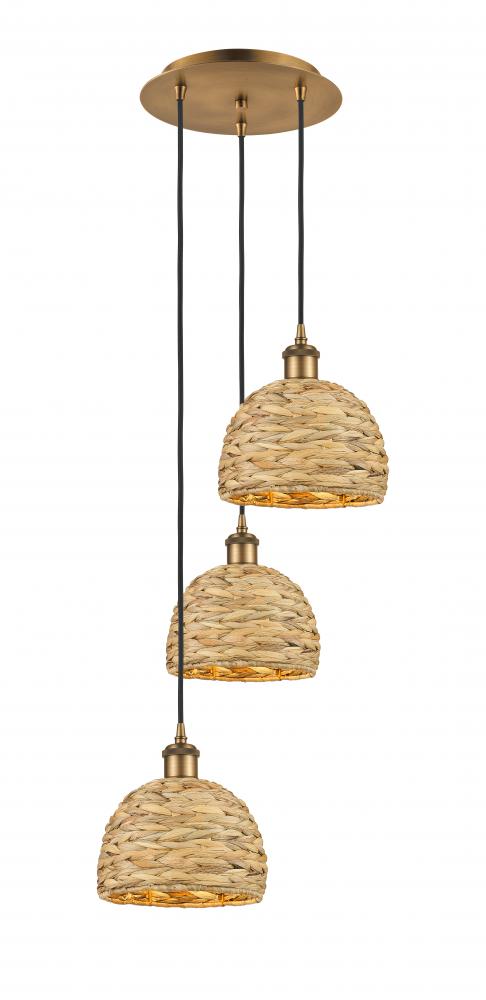 Woven Rattan - 3 Light - 15 inch - Brushed Brass - Cord hung - Multi Pendant