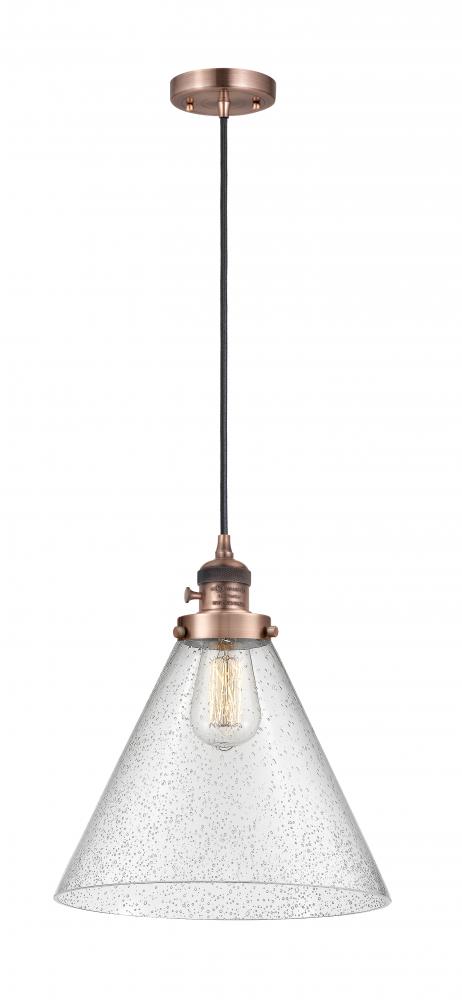 Cone - 1 Light - 12 inch - Antique Copper - Cord hung - Mini Pendant