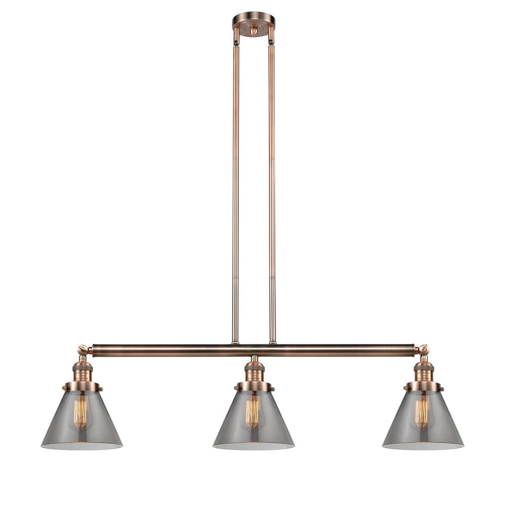 Cone - 3 Light - 40 inch - Antique Copper - Stem Hung - Island Light