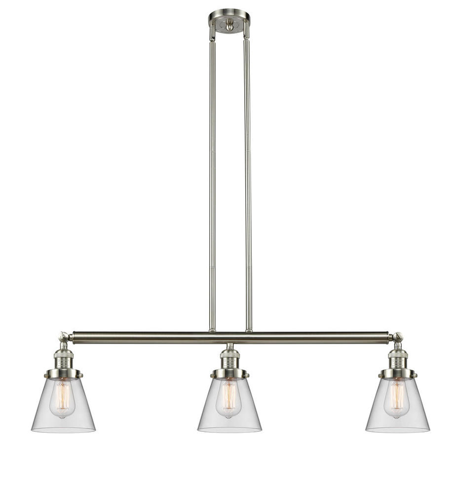 Cone - 3 Light - 39 inch - Brushed Satin Nickel - Stem Hung - Island Light