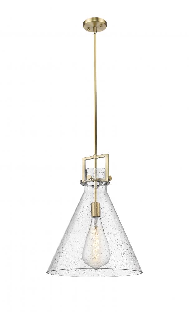 Newton Cone - 1 Light - 16 inch - Brushed Brass - Cord hung - Pendant