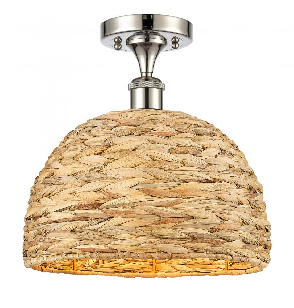 Woven Rattan - 1 Light - 12 inch - Polished Nickel - Semi-Flush Mount