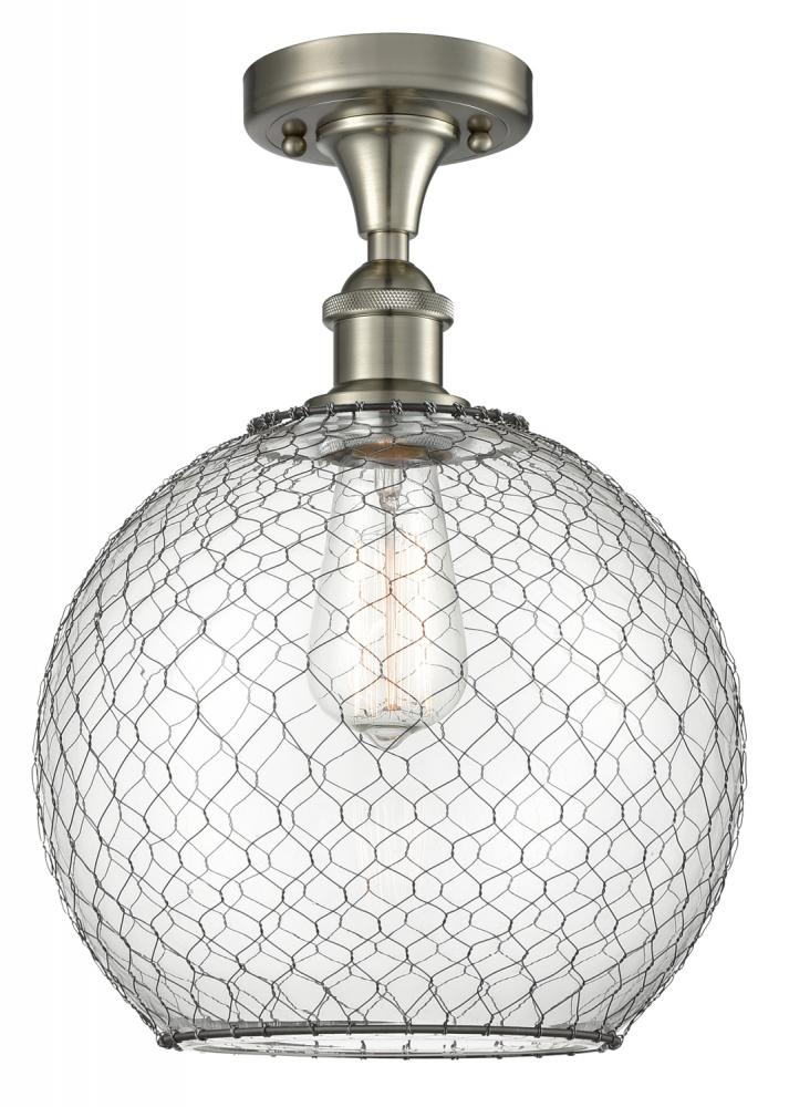 Farmhouse Chicken Wire - 1 Light - 10 inch - Brushed Satin Nickel - Semi-Flush Mount