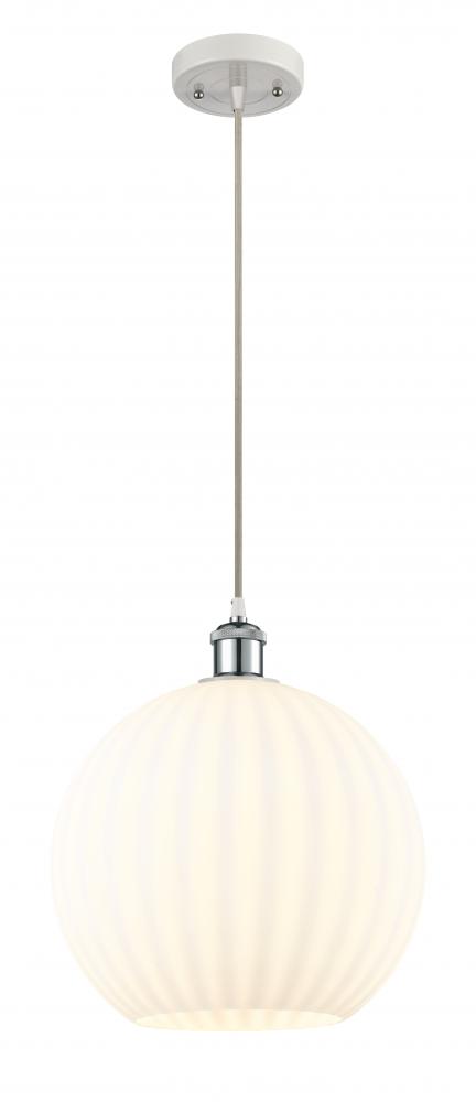 White Venetian - 1 Light - 12 inch - White Polished Chrome - Cord Hung - Mini Pendant