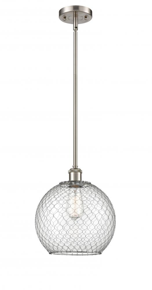 Farmhouse Chicken Wire - 1 Light - 10 inch - Brushed Satin Nickel - Mini Pendant