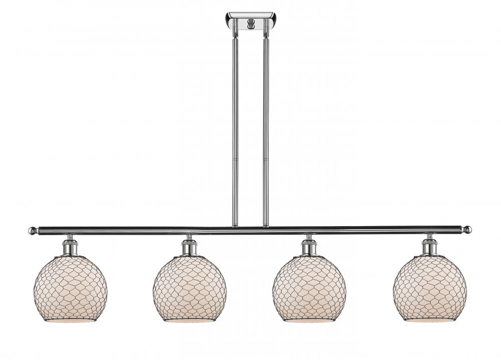 Farmhouse Chicken Wire - 4 Light - 48 inch - Polished Chrome - Cord hung - Island Light