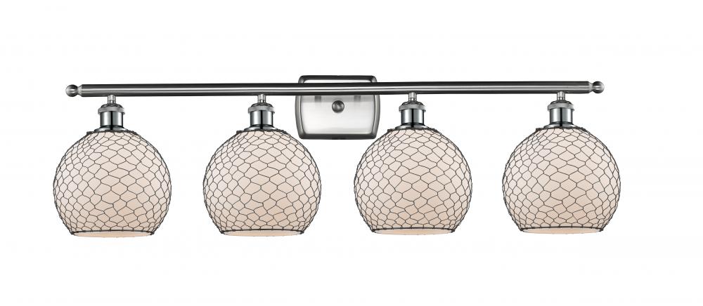 Farmhouse Chicken Wire - 4 Light - 38 inch - Brushed Satin Nickel - Bath Vanity Light