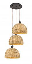 Innovations Lighting 113B-3P-OB-RBD-12-NAT - Woven Rattan - 3 Light - 19 inch - Oil Rubbed Bronze - Cord hung - Multi Pendant