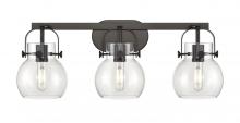 Innovations Lighting 423-3W-BK-G410-6CL - Pilaster II Sphere - 3 Light - 27 inch - Matte Black - Bath Vanity Light