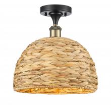 Innovations Lighting 516-1C-BAB-RBD-12-NAT - Woven Rattan - 1 Light - 12 inch - Black Antique Brass - Semi-Flush Mount