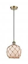 Innovations Lighting 516-1P-AB-G121-8RB - Farmhouse Rope - 1 Light - 8 inch - Antique Brass - Cord hung - Mini Pendant