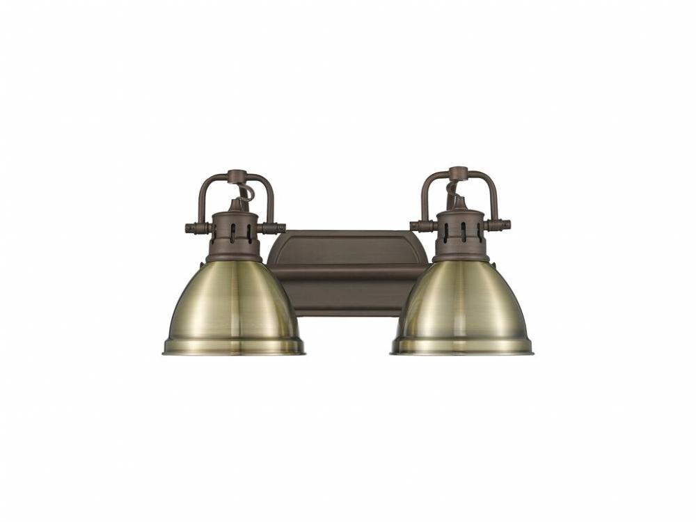 Duncan 2-Light Bath Vanity in Rubbed Bronze with Aged Brass