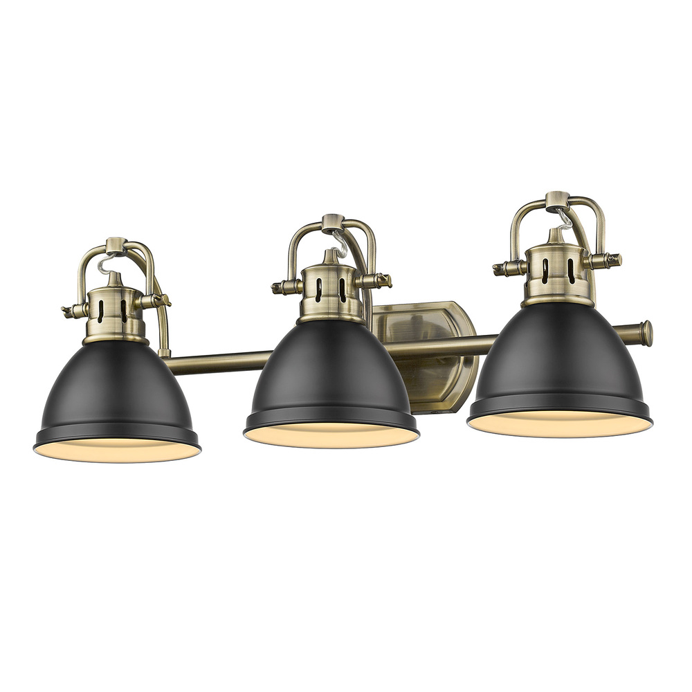 Duncan 3 Light Bath Vanity in Aged Brass with a Matte Black Shade