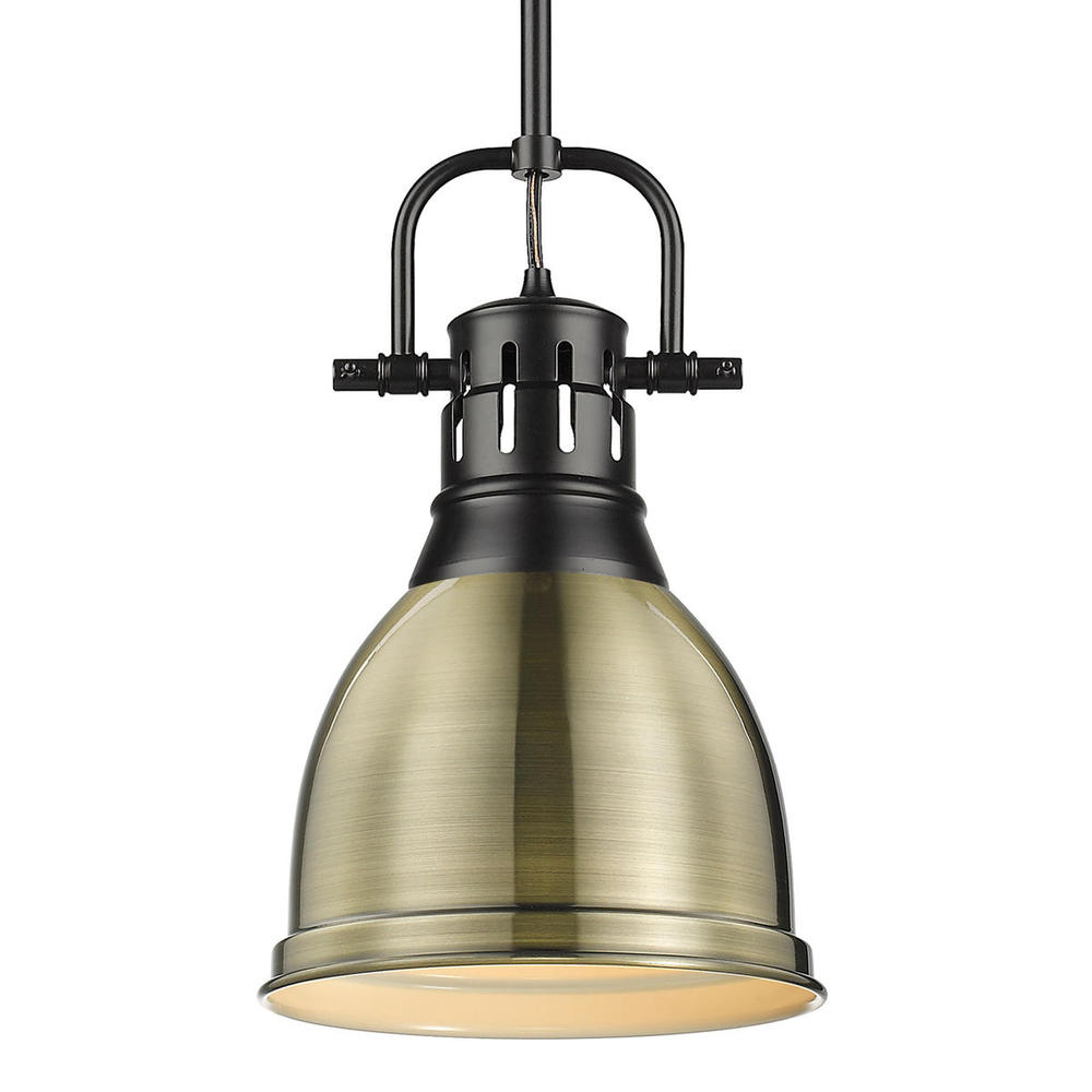 Duncan Small Pendant with Rod in Matte Black with Aged Brass