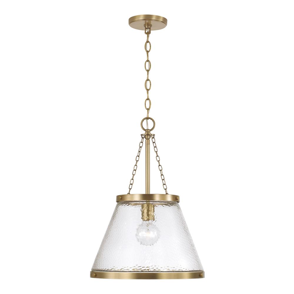 1-Light Cone Pendant in Aged Brass with Organic Hammered Glass