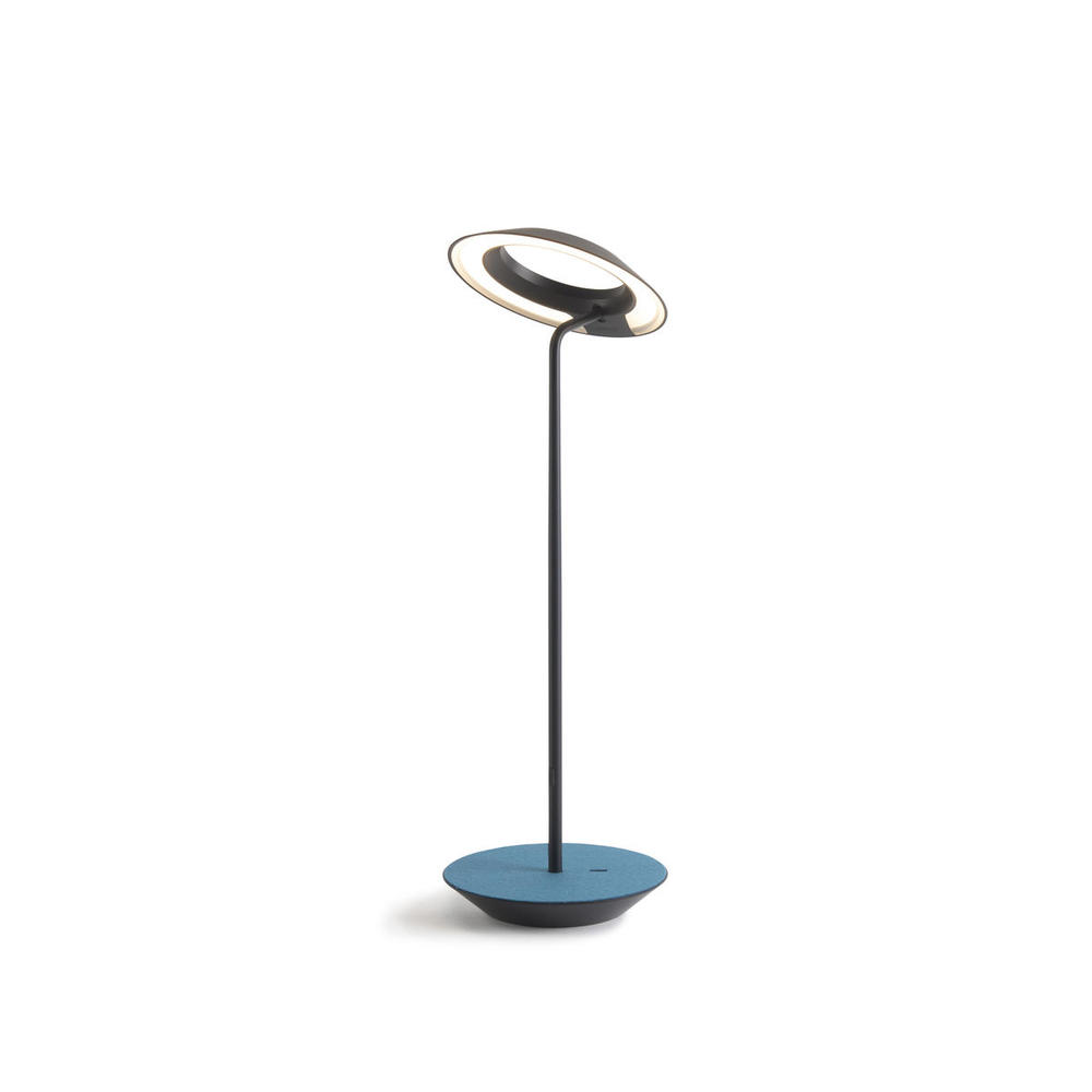 Royyo Desk Lamp, Matte Black body, Azure Felt base plate