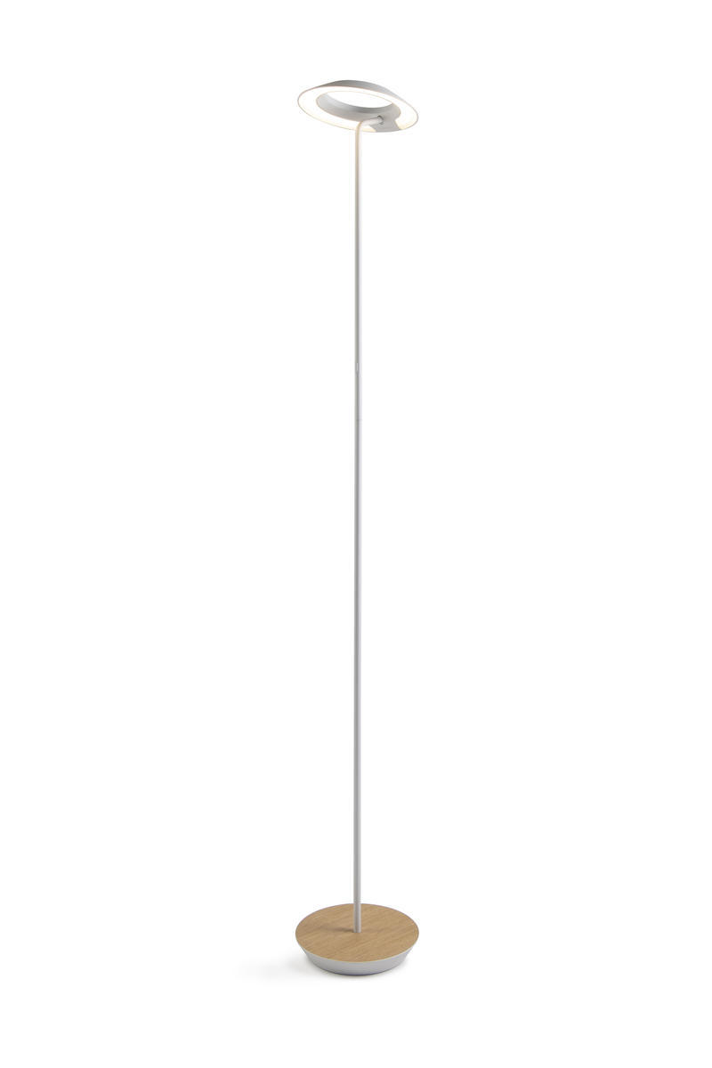 Royyo Floor Lamp, Matte White Body, White Oak base plate