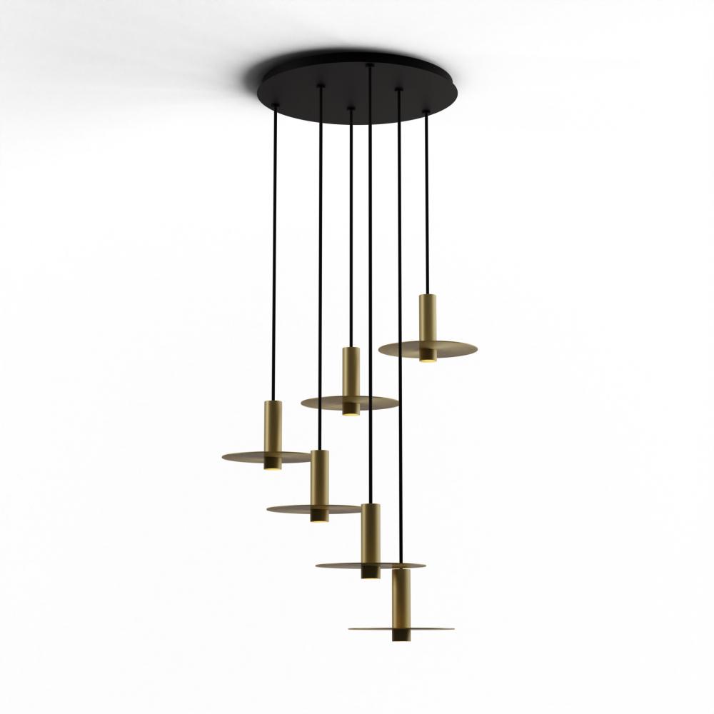 Combi Pendant 6" Circular 6 Combo Brass with Matte Black Canopy