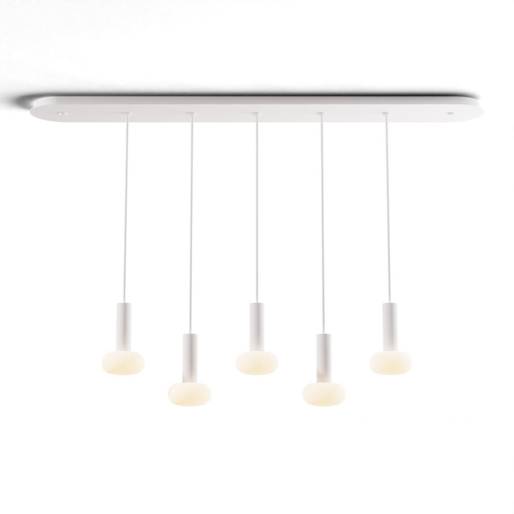 Combi Pendant 6" Linear 5 Combo Matte White with Matte White Canopy, Glass Ball attachment, Susp