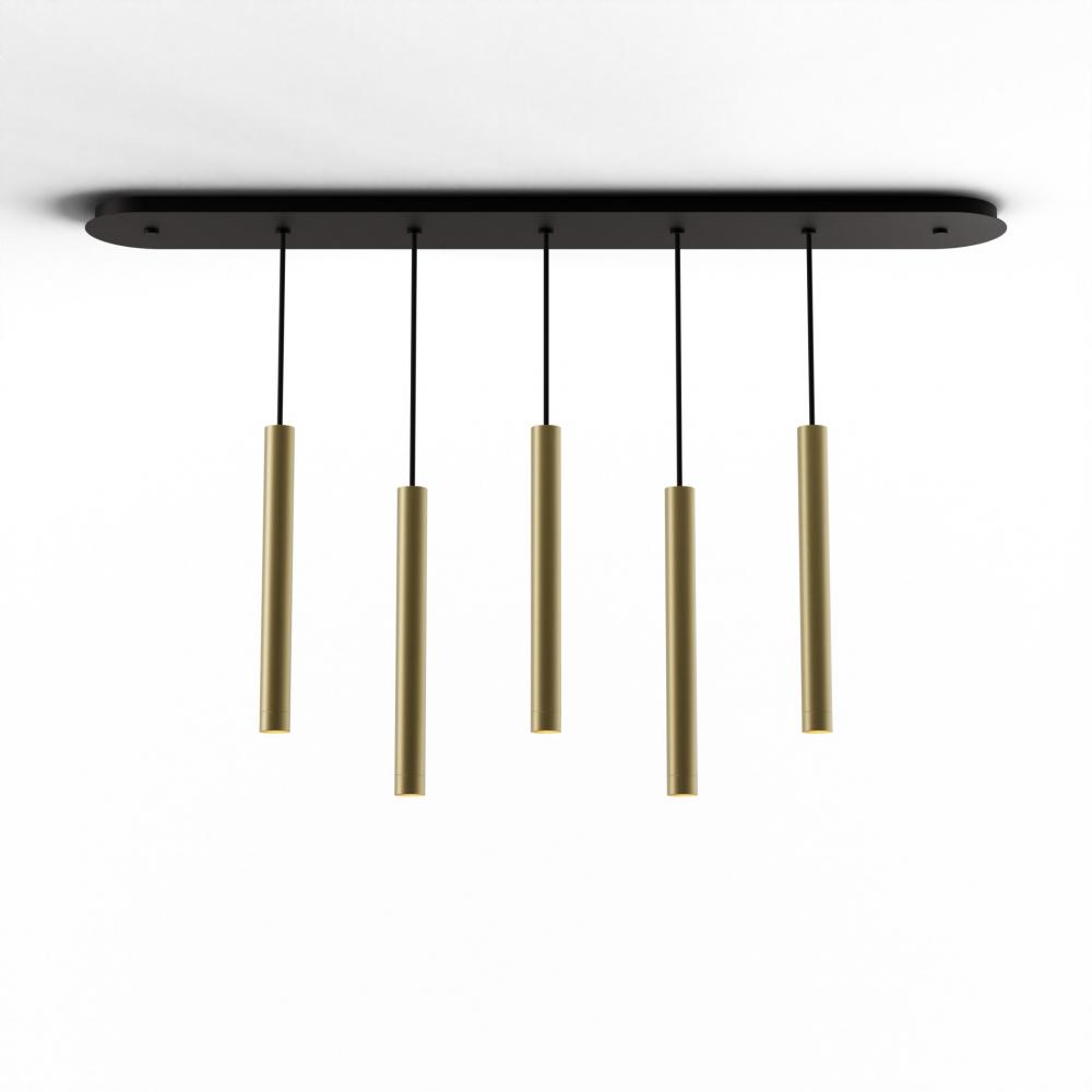 Combi Pendant 16" Linear 5 Combo Brass with Matte Black Canopy, Suspension / Flush Mount 2-in-1