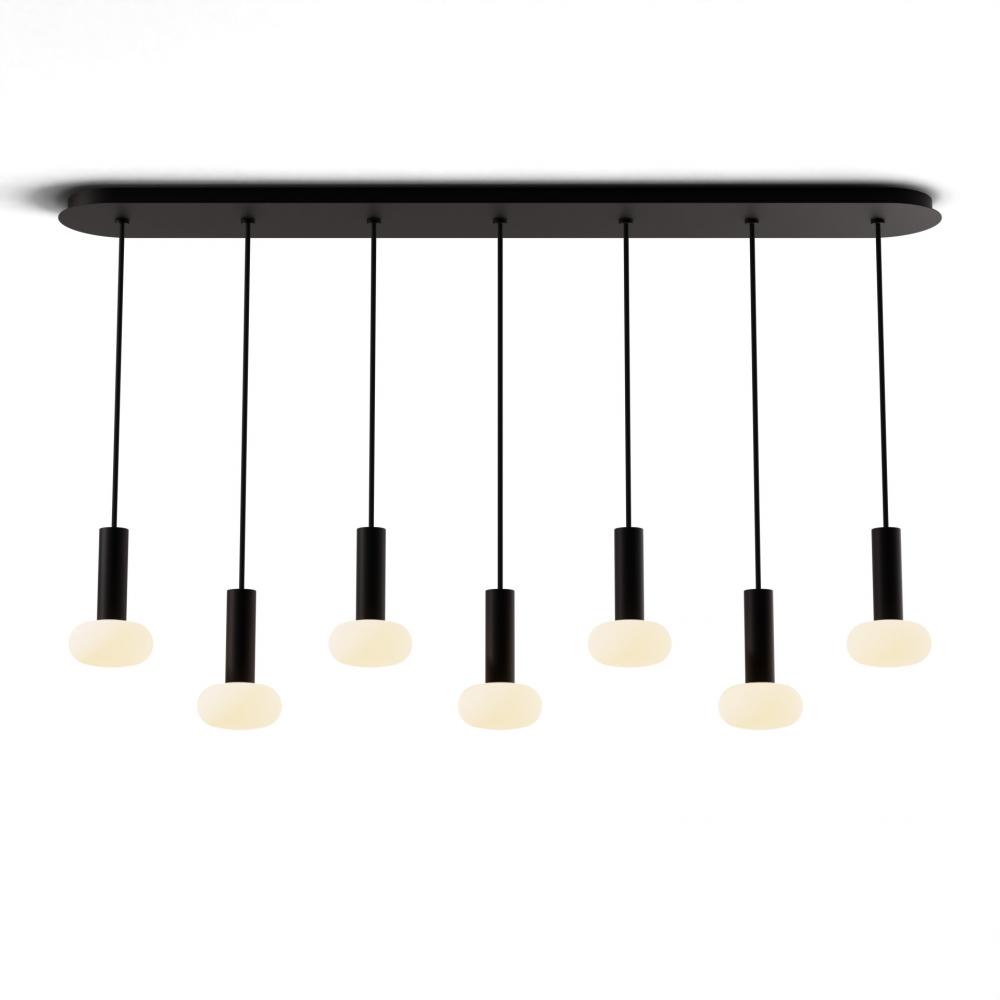 Combi Pendant 6" Linear 7 Combo Matte Black with Matte Black Canopy, Glass Ball attachment, Susp