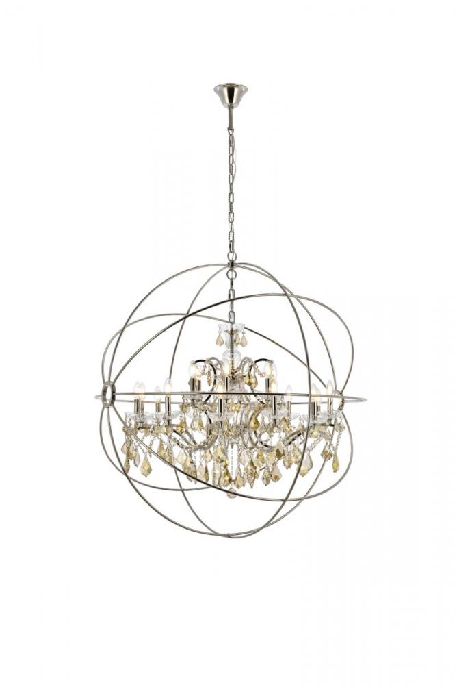 Geneva 18 Light Polished Nickel Chandelier Golden Teak (Smoky) Royal Cut Crystal