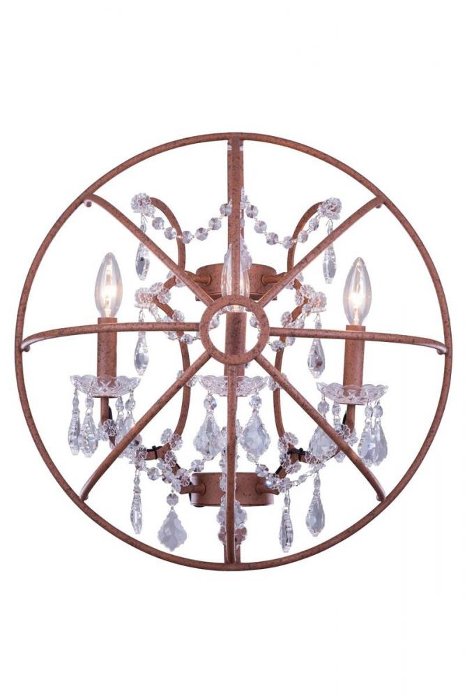 Geneva 3 light Rustic Intent Wall Sconce Clear Royal Cut crystal