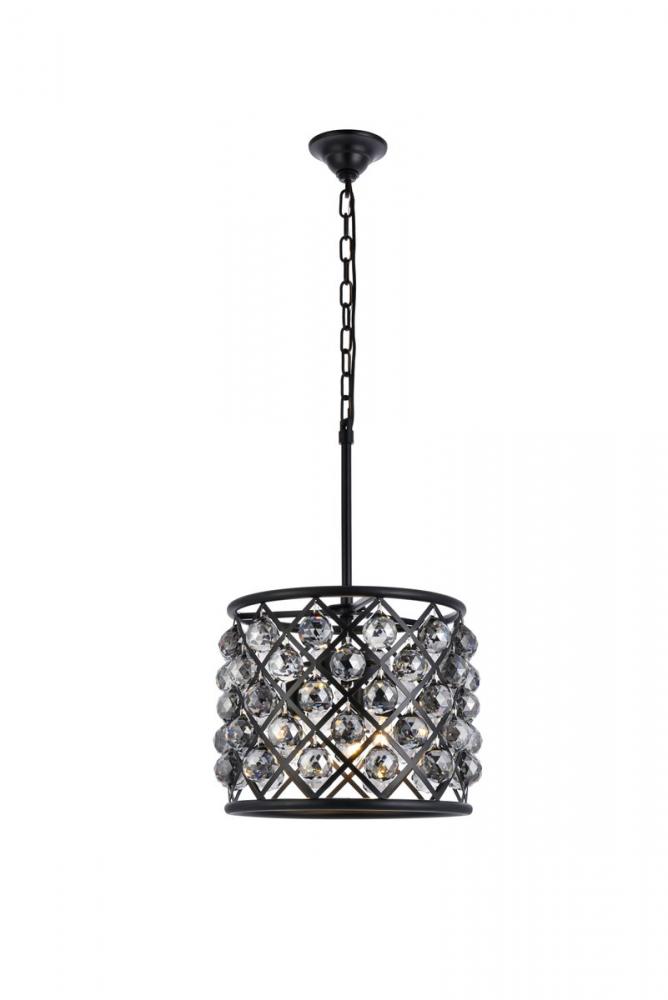 Madison 4 light Matte Black Pendant Silver Shade (Grey) Royal Cut Crystal