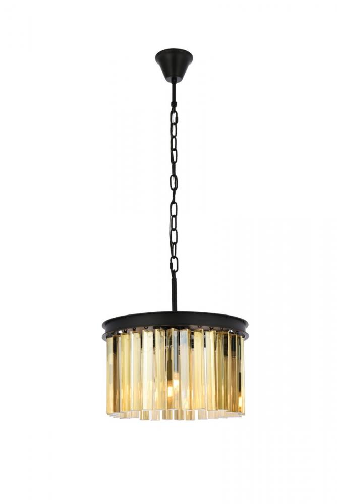 Sydney 3 Light Matte Black Pendant Golden Teak (Smoky) Royal Cut Crystal