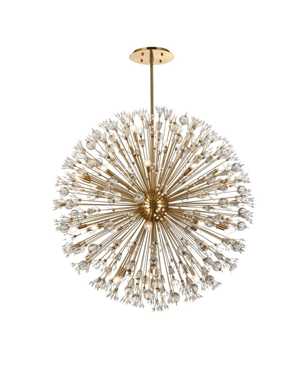 Vera 50 Inch Crystal Starburst Round Pendant in Gold