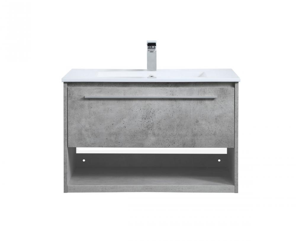 30 Inch Single Bathroom Floating Vanity in Concrete Grey