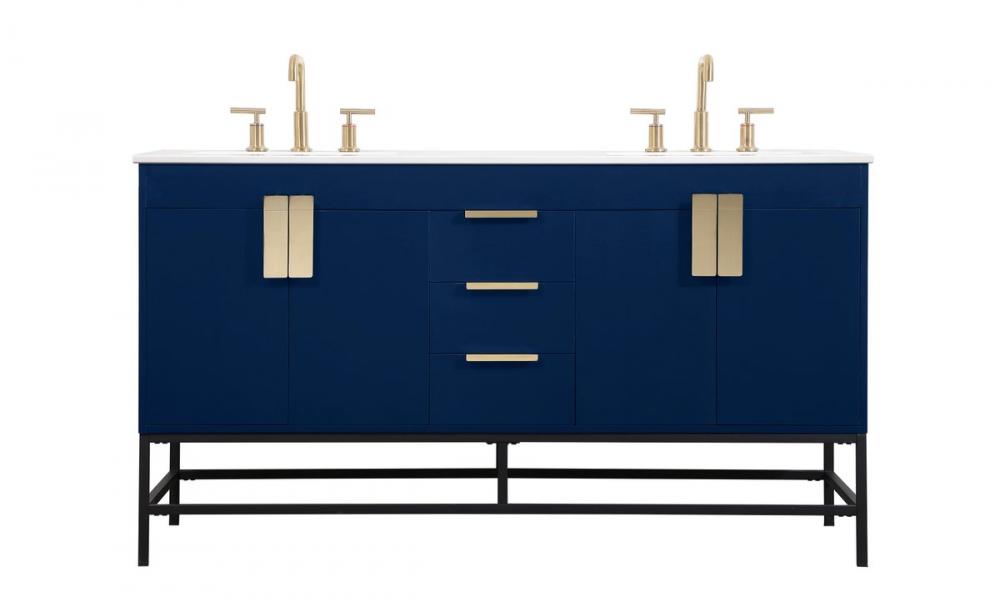 60 Inch Double Bathroom Vanity in Blue