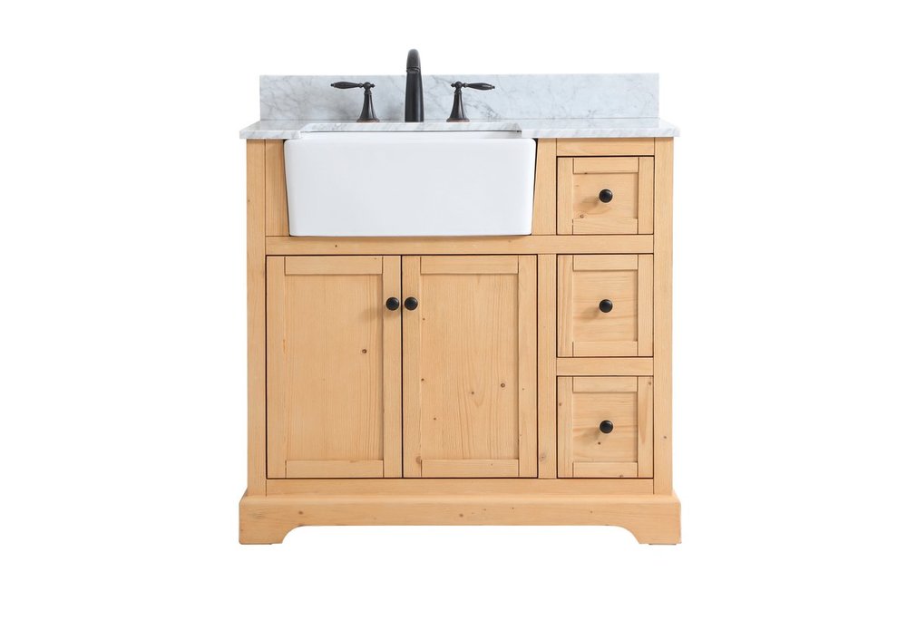 36 Inch Single Bathroom Vanity in Natural Wood with Backsplash