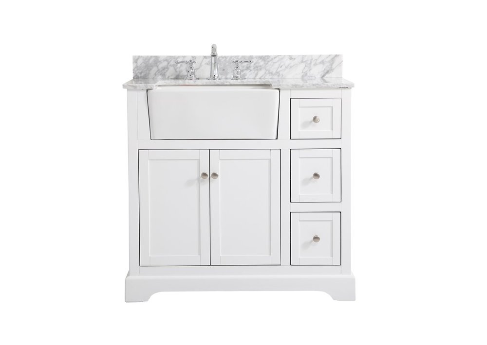 36 Inch Single Bathroom Vanity in White with Backsplash