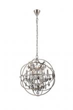 Elegant 1130D20PN-SS/RC - Geneva 5 Light Polished Nickel Pendant Silver Shade (Grey) Royal Cut Crystal