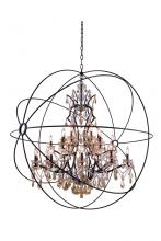 Elegant 1130G60DB-GT/RC - Geneva 25 light Dark Bronze Chandelier Golden Teak (Smoky) Royal Cut crystal