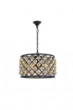 Elegant 1206D20MB-GT/RC - Madison 6 light Matte Black Pendant Golden Teak (Smoky) Royal Cut Crystal