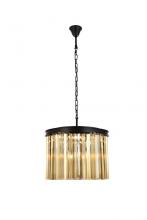 Elegant 1208D20MB-GT/RC - Sydney 6 light Matte Black Pendant Golden Teak (Smoky) Royal Cut Crystal