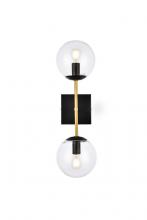 Elegant LD2357BKR - Neri 2 Lights Black and Brass and Clear Glass Wall Sconce