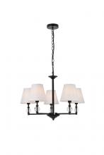 Elegant LD7024D25BK - Bethany 5 Lights Pendant in Black with White Fabric Shade