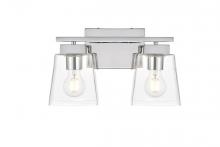 Elegant LD7312W14CH - Merrick 2 Light Chrome and Clear Bath Sconce