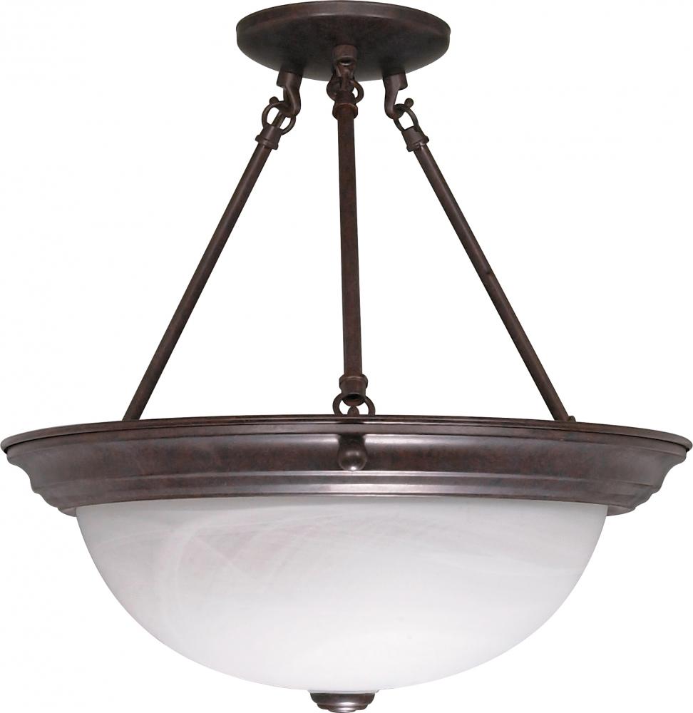 3 Light - Semi Flush with Alabaster Glass - Old Bronze Finish