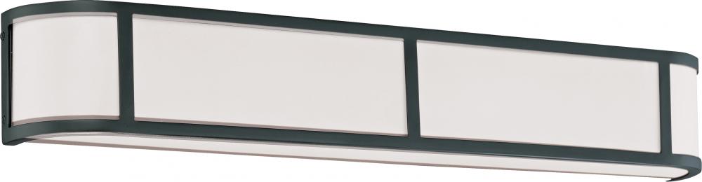 Odeon - 4 Light Vanity with Satin White Glass - Aged Bronze Finish