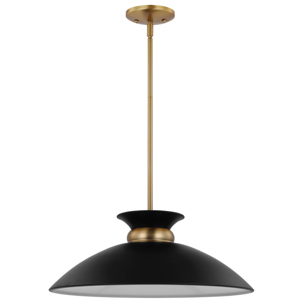 Perkins; 1 Light; Medium Pendant; Matte Black with Burnished Brass