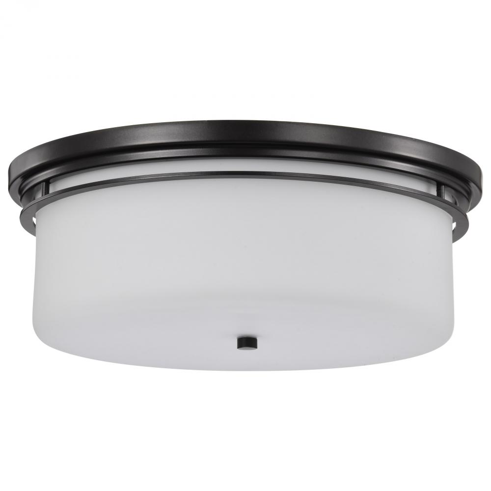 Warren; 15 Inch Flush Mount; Gun Metal with Satin White Glass