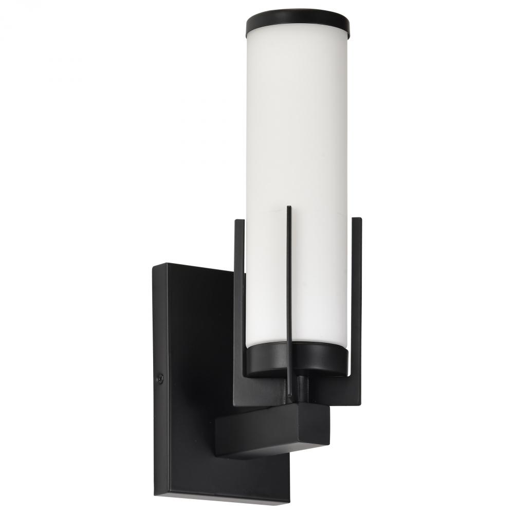 Roselle; 1 Light Vanity; Matte Black with White Glass