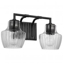 Nuvo 60/7702 - Destin; 2 Light Vanity; Medium Base; 60 Watt; Black And Silver Accent Finish; Clear Ribbed Glass