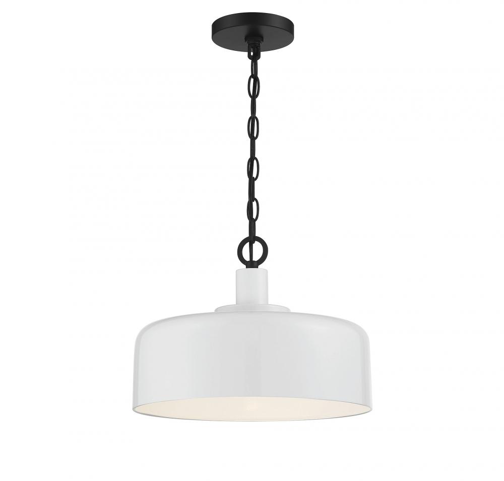 1-Light Pendant in White with Black